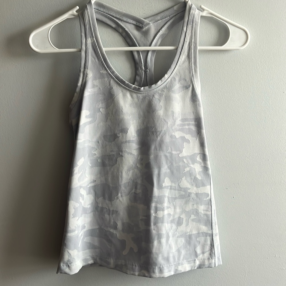 White camo lulu top